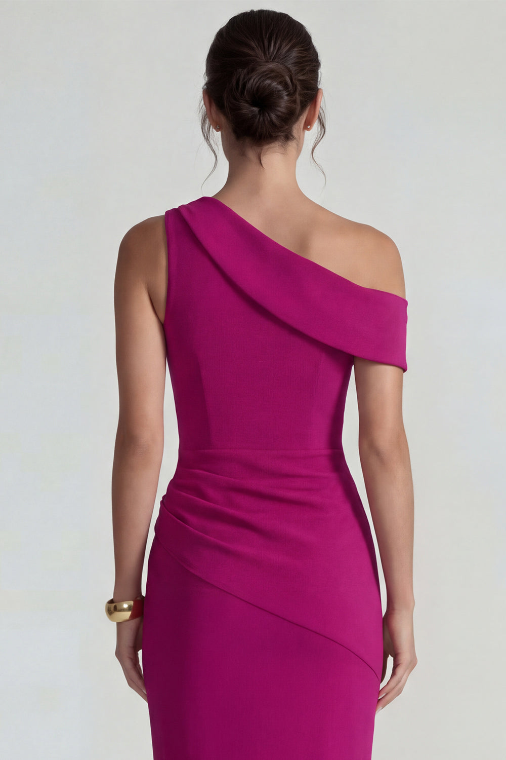Fuchsia Bodycon One Shoulder Midi Wedding Guest Dress