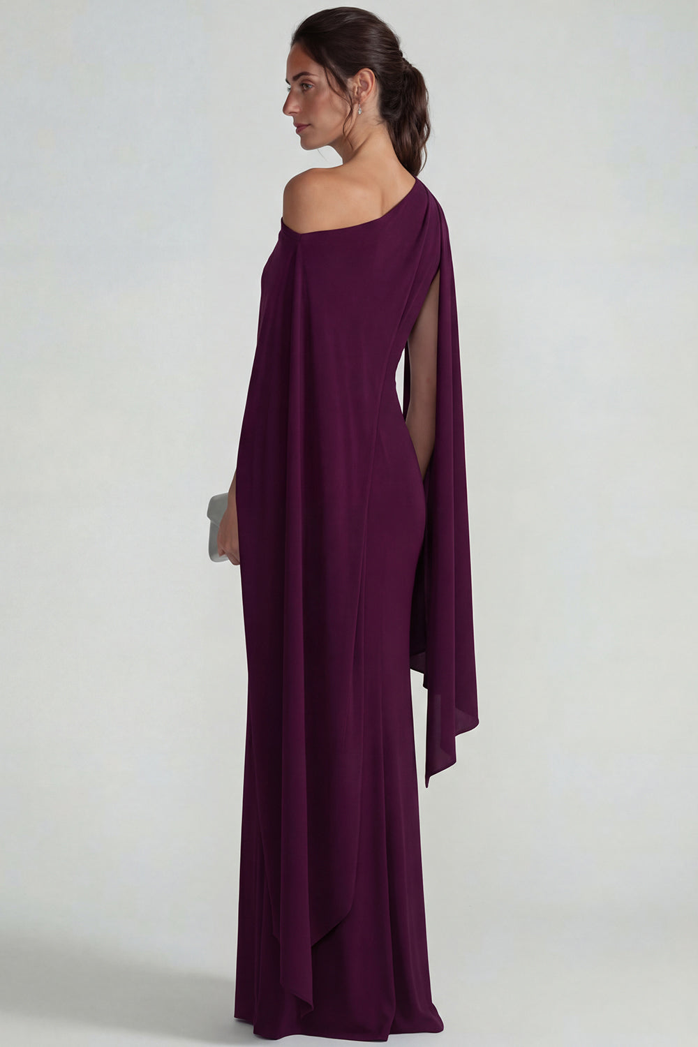 Burgundy Mermaid One Shoulder Long Wedding Guest Dress with Cape