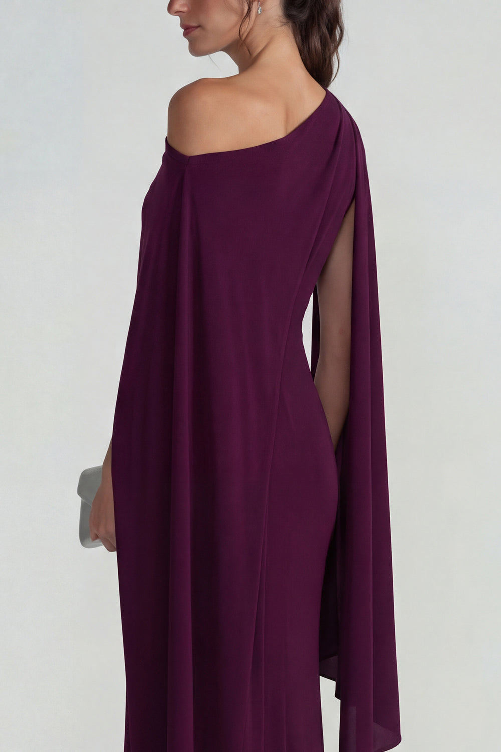 Burgundy Mermaid One Shoulder Long Wedding Guest Dress with Cape
