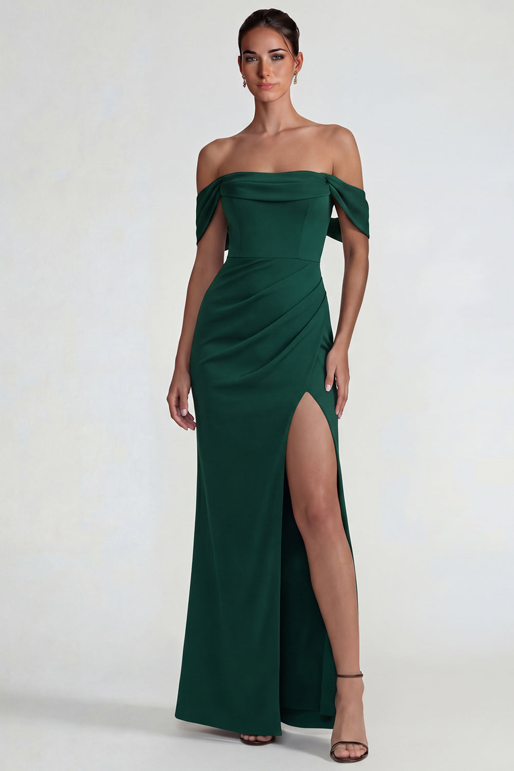 Dark Green Off the Shoulder Sheath Long Wedding Guest Dress with Slit