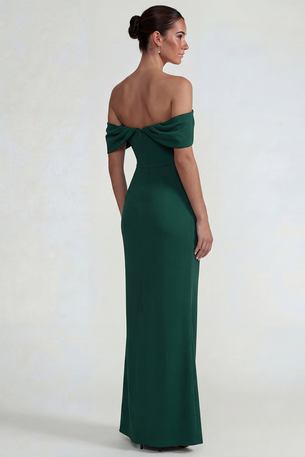 Dark Green Off the Shoulder Sheath Long Wedding Guest Dress with Slit