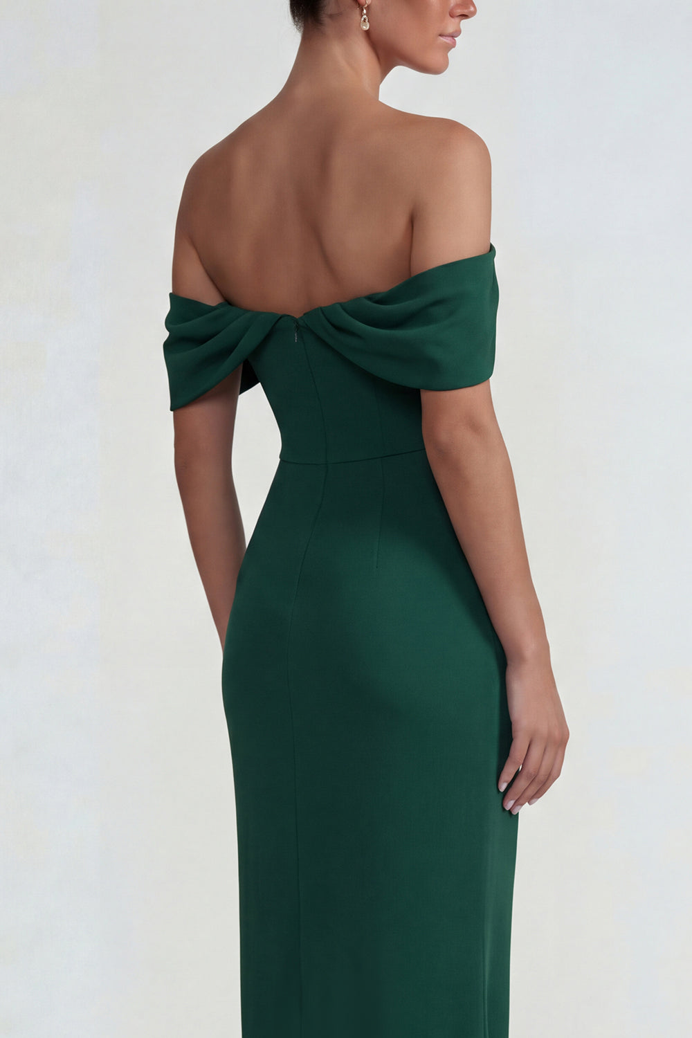 Dark Green Off the Shoulder Sheath Long Wedding Guest Dress with Slit