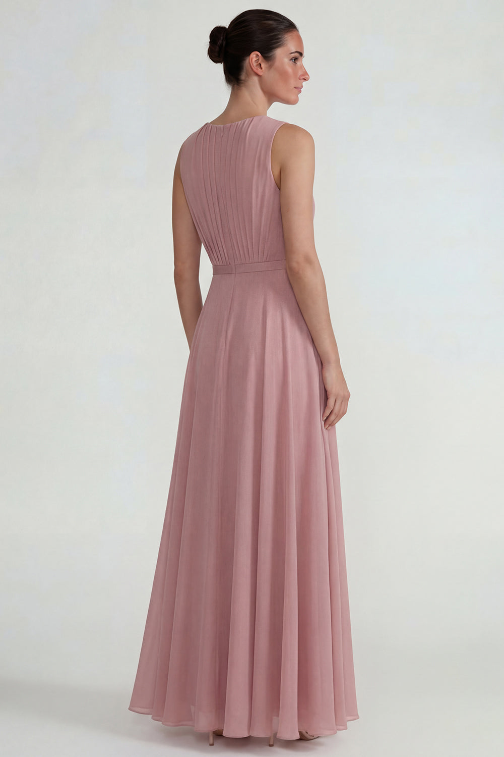 Blush Chiffon A Line Ruffled Long Wedding Guest Dress with 3D Flower