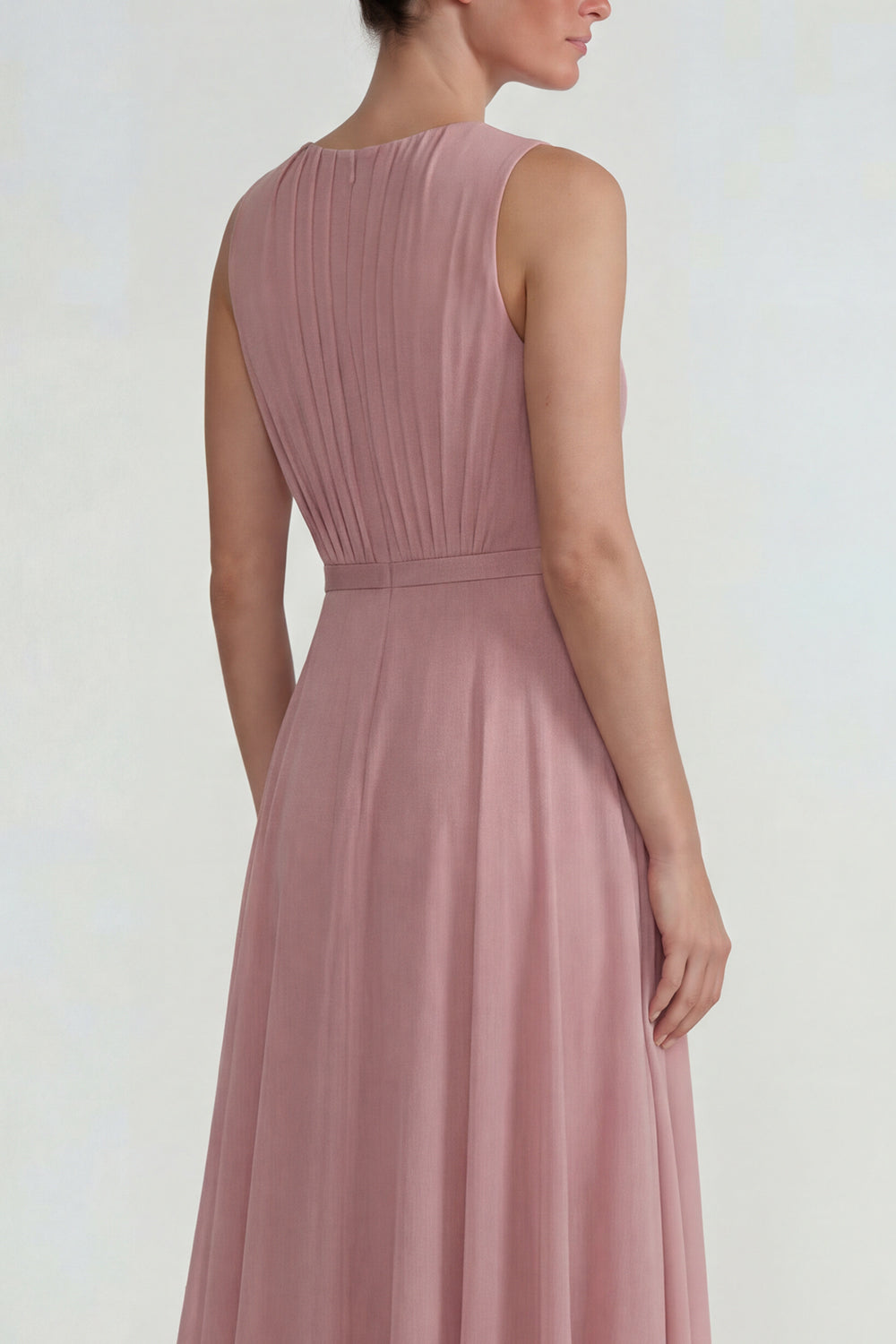 Blush Chiffon A Line Ruffled Long Wedding Guest Dress with 3D Flower