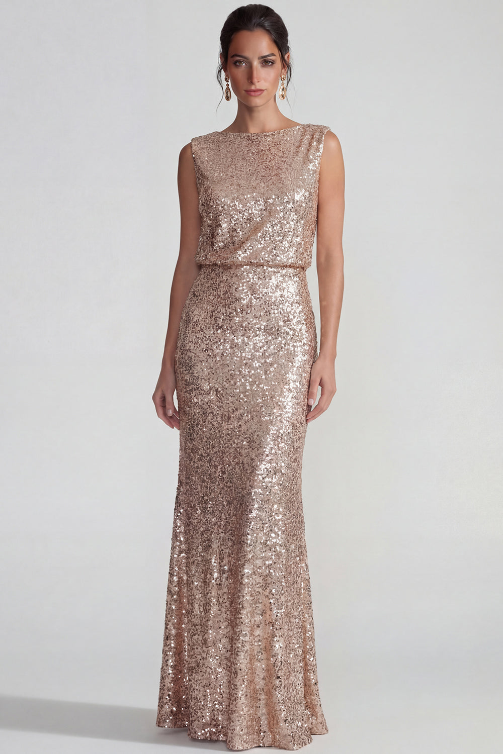 Sparkly Champagne Long Mermaid Sequin Wedding Guest Dress