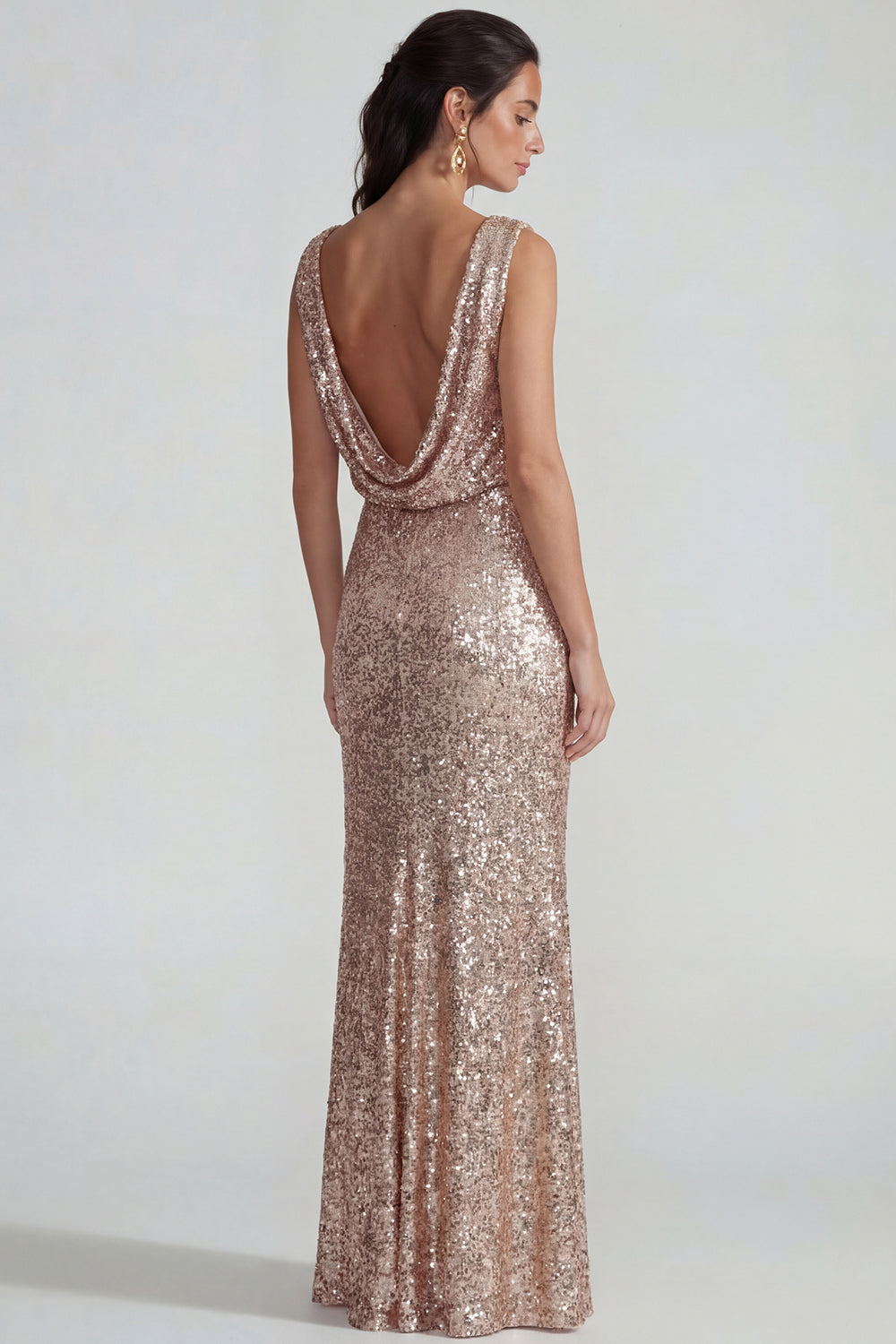 Sparkly Champagne Long Mermaid Sequin Wedding Guest Dress