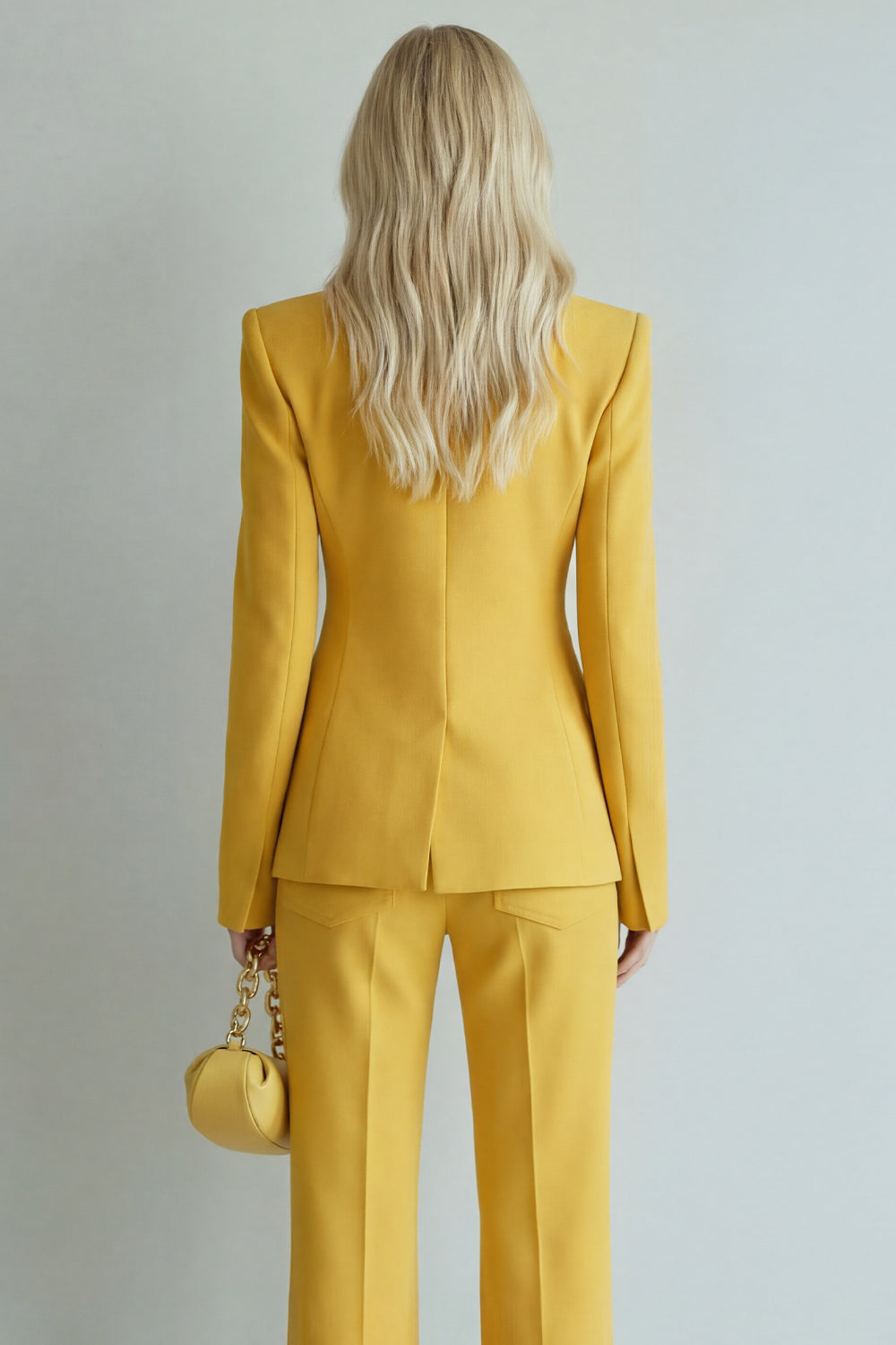 Yellow 2 Piece Single Breasted Peak Lapel Wide Leg Prom Suits