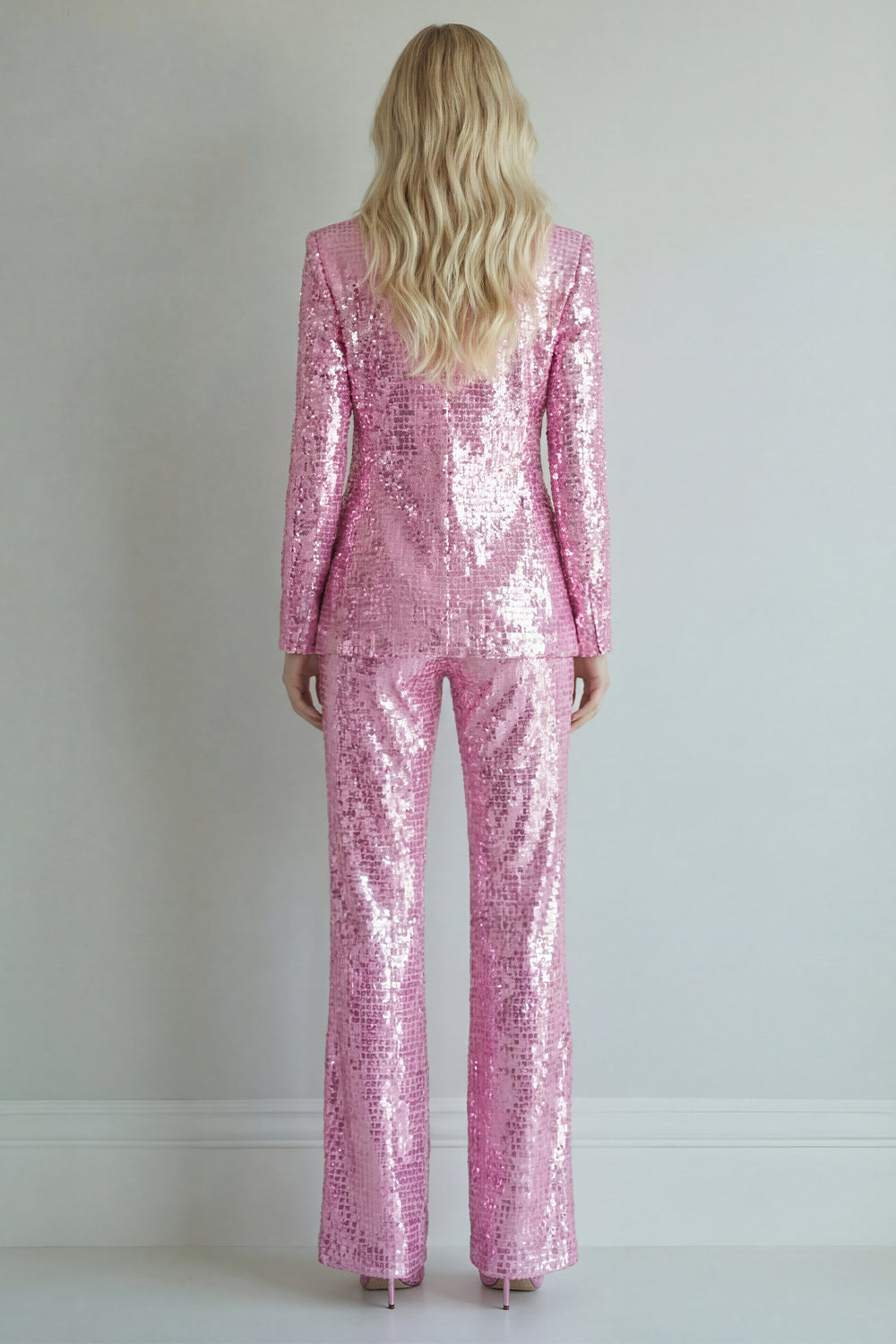 Sparkly 2 Piece Pink Sequin Single Breasted Notched Lapel Prom Suits