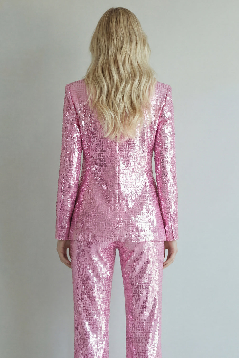 Sparkly 2 Piece Pink Sequin Single Breasted Notched Lapel Prom Suits