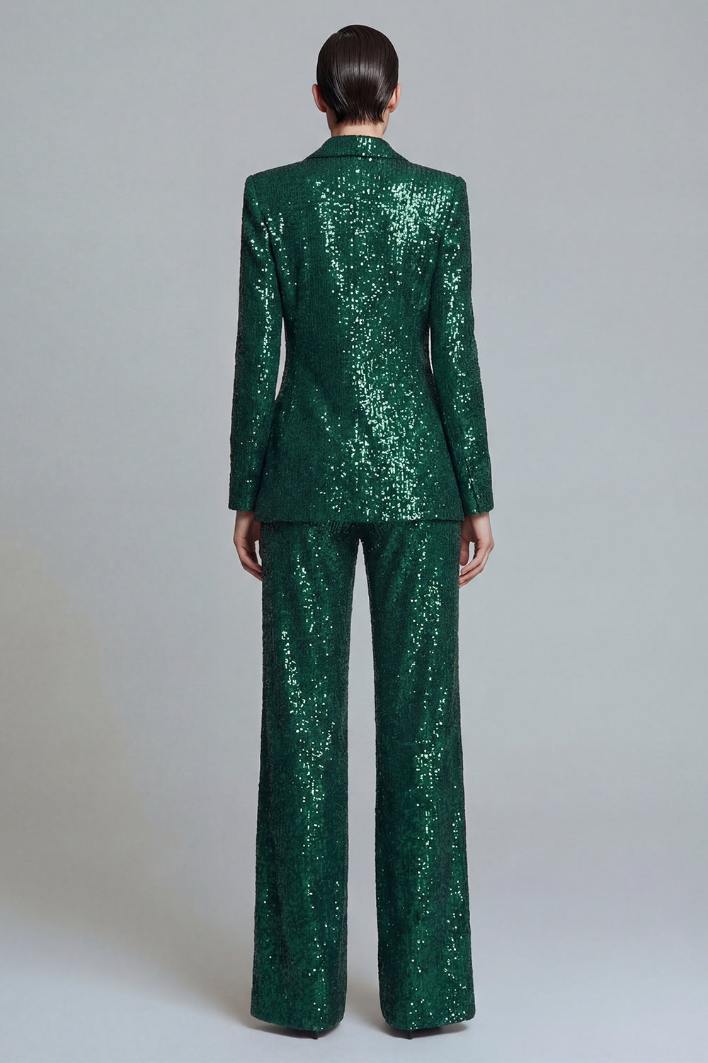Sparkly Sequin Dark Green Peak Lapel 2 Piece Prom Suits