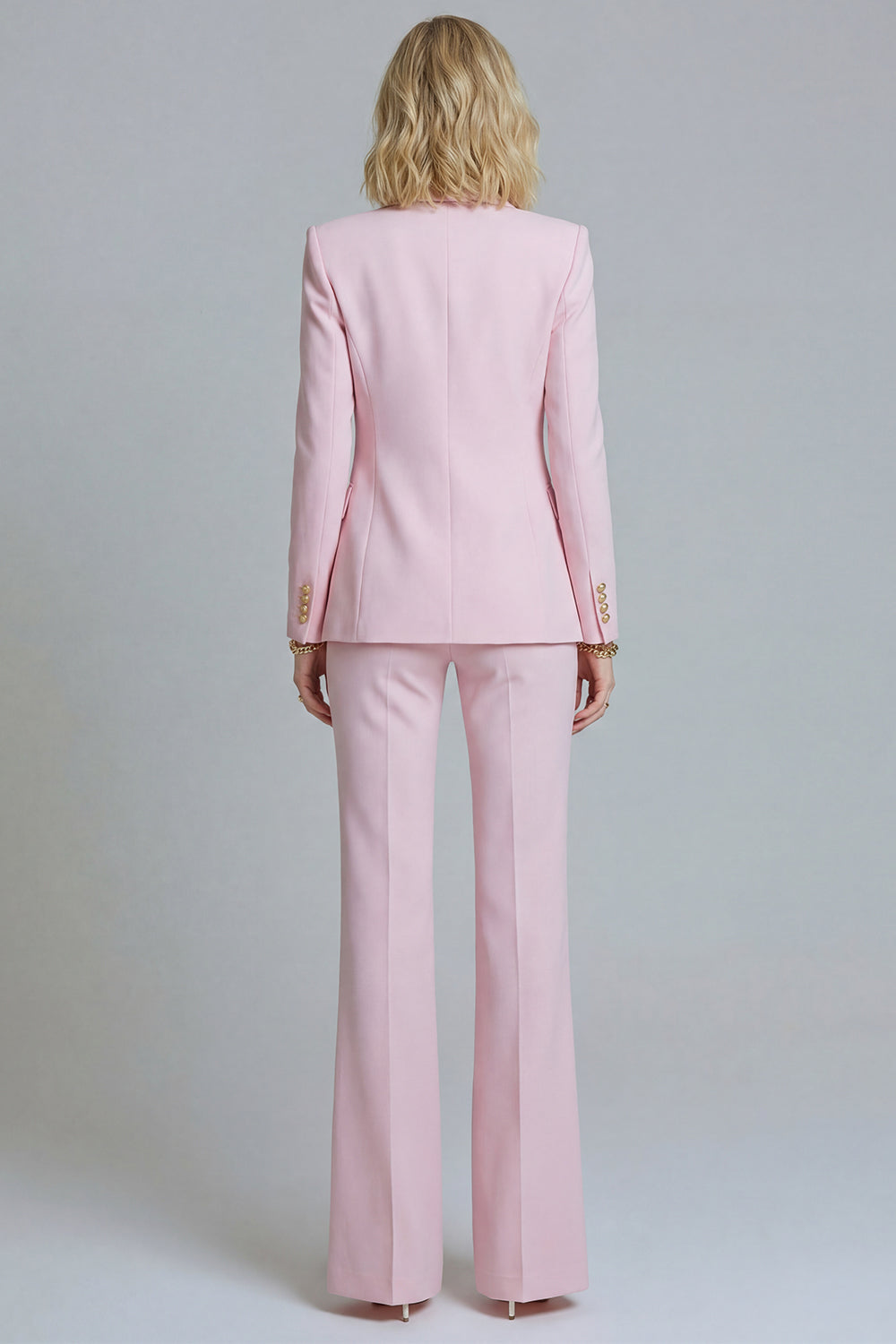 2 Piece Pink Wide Leg Peak Lapel Prom Suits with Buttons