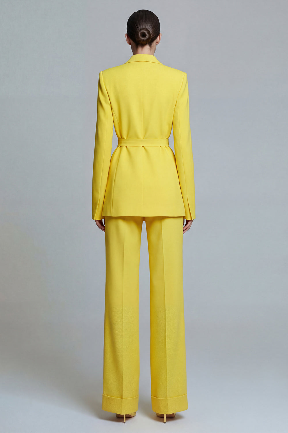 2 Piece Yellow Slim Fit Notched Lapel Prom Suits with Sash