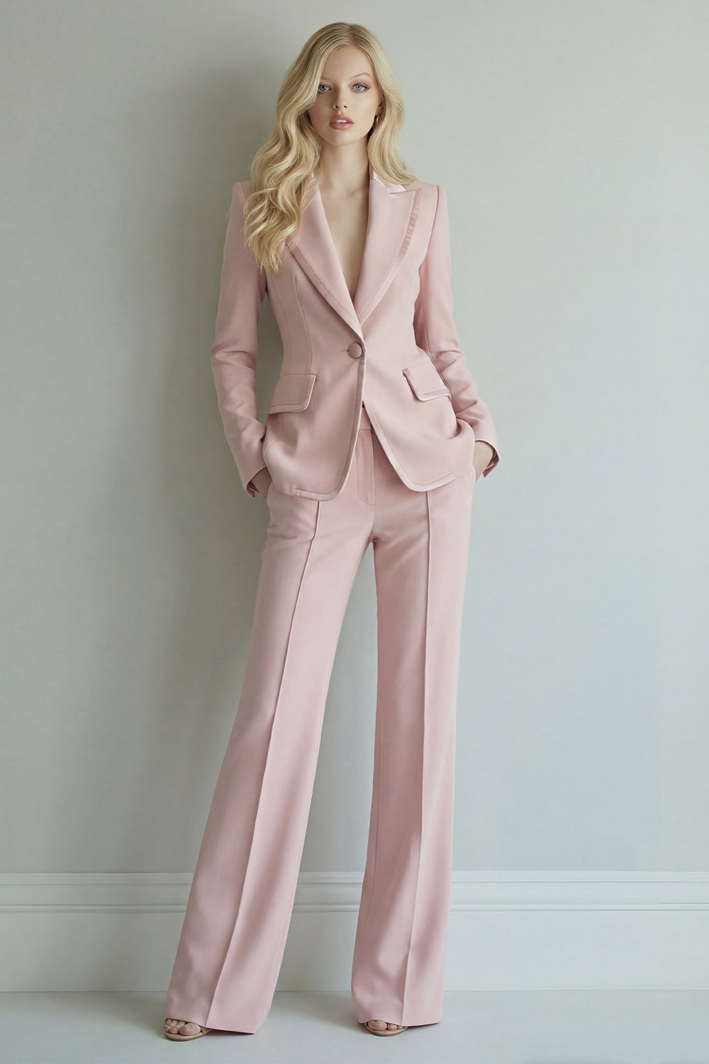 2 Piece Grey Pink Peak Lapel Single Breasted Business Suits