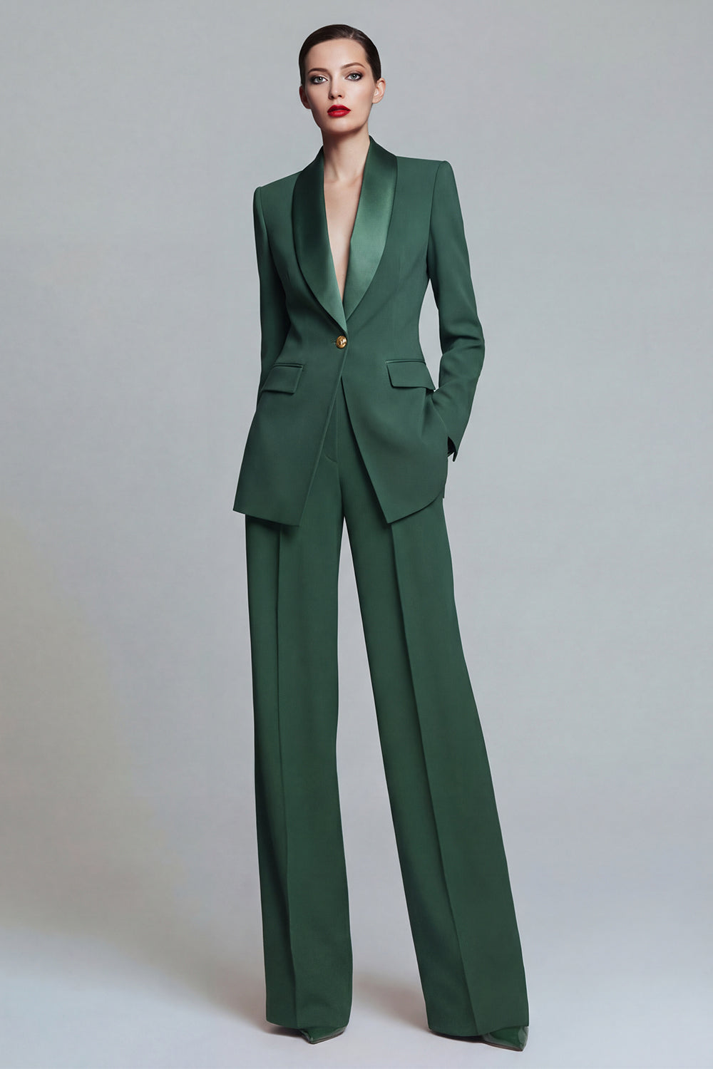 2 Piece Dark Green Shawl Lapel Single Breasted Prom Suits