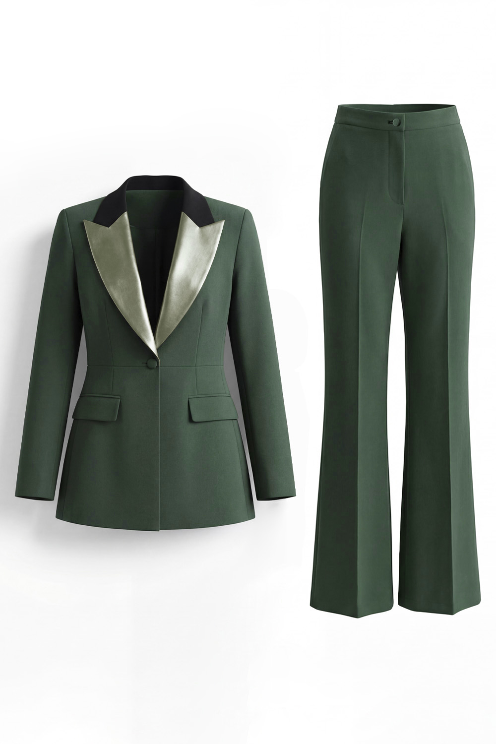 2 Piece Dark Green Slim Fit Peak Lapel Business Suits with Pockets