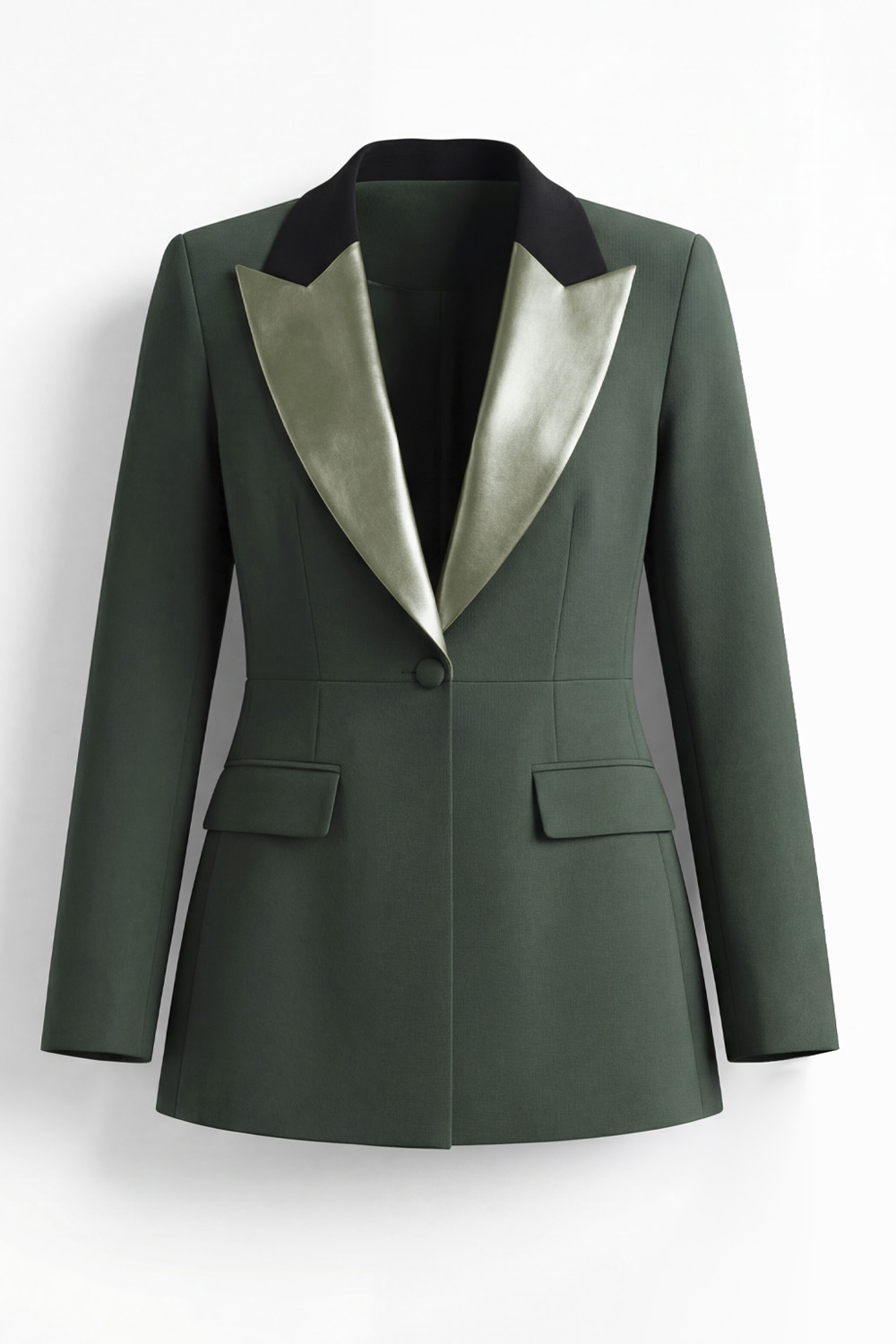 2 Piece Dark Green Slim Fit Peak Lapel Business Suits with Pockets