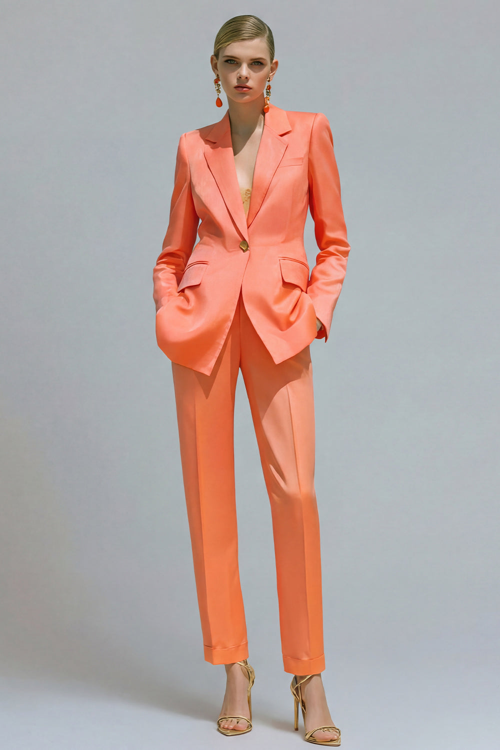 2 Piece Orange Notched Lapel Single Breasted Slim Fit Prom Suits