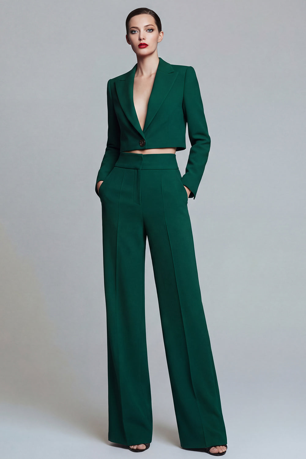 2 Piece Dark Green Peak Lapel Single Breasted Prom Suits