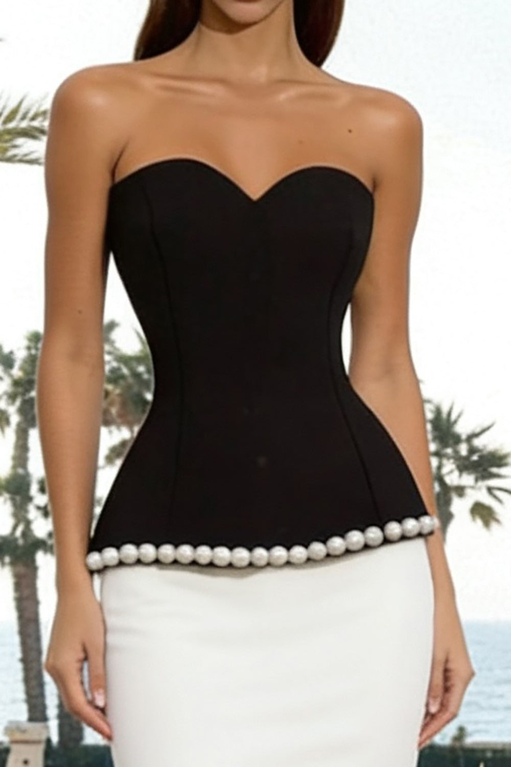 Sparkly Black and White Mermaid Sweetheart Long Evening Dress with Beading