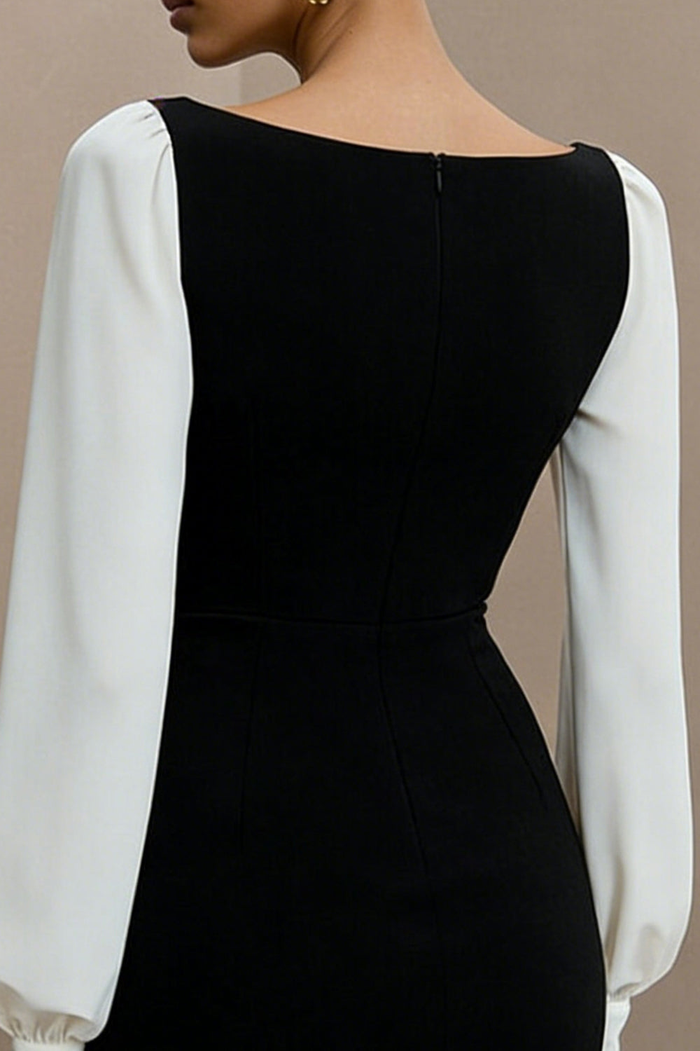 Black and White Bateau Neck Short Pencil Work Dress with Sleeves