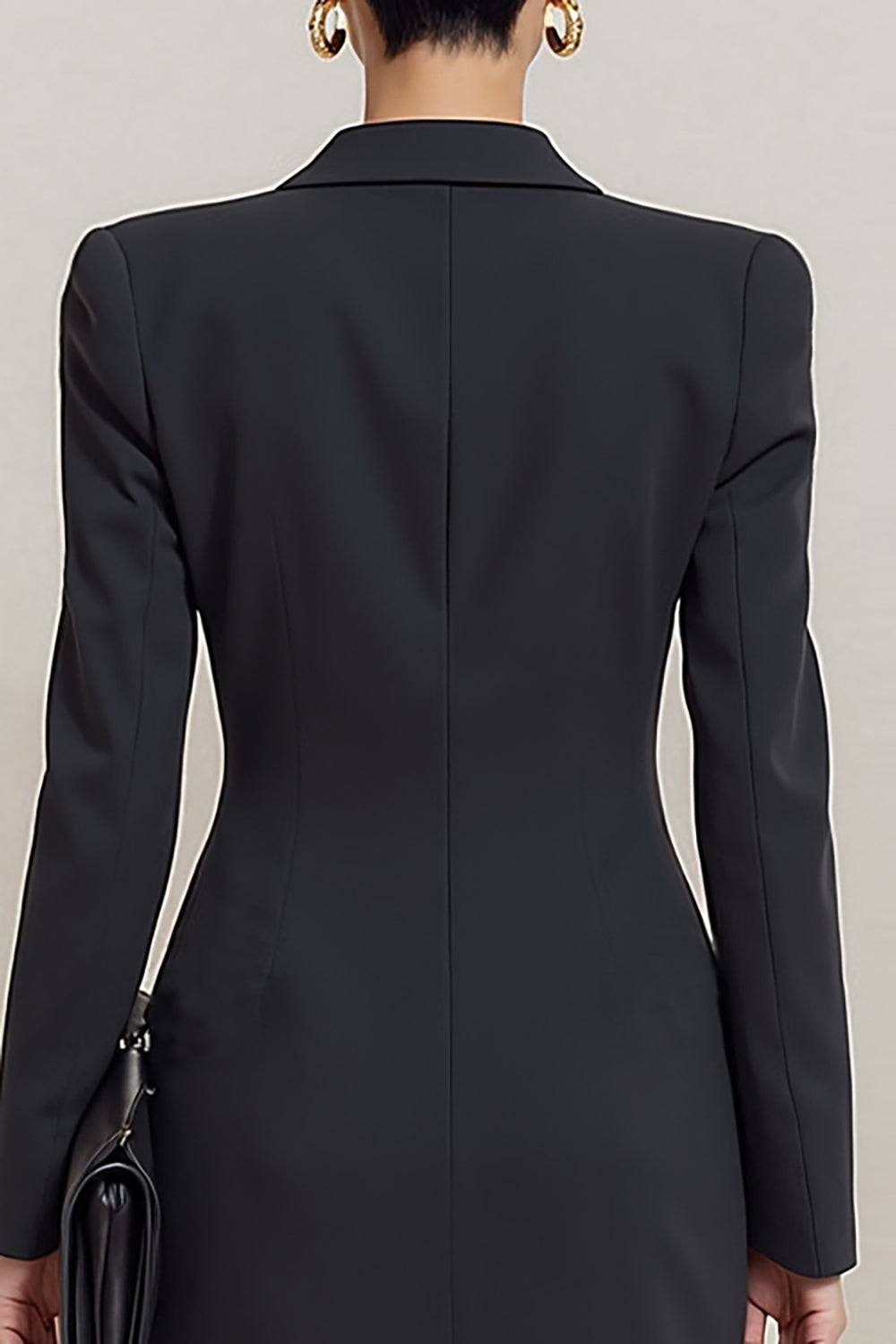 Black Peak Lapel Short Double Breasted Blazer Dress with Sleeves