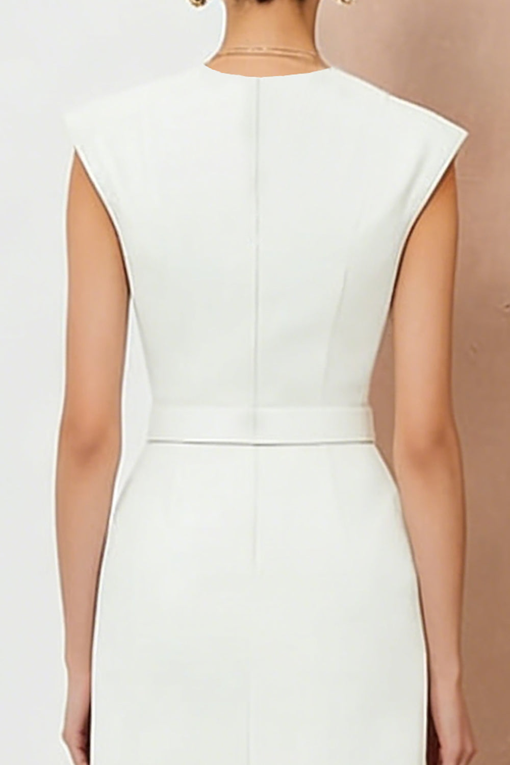 White V-Neck Midi Pencil Work Dress with Belt