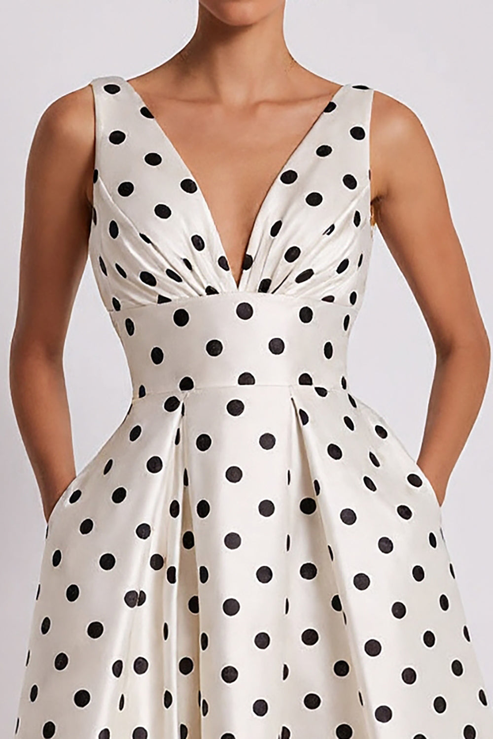 White and Black A Line Polka Dots Midi Work Dress