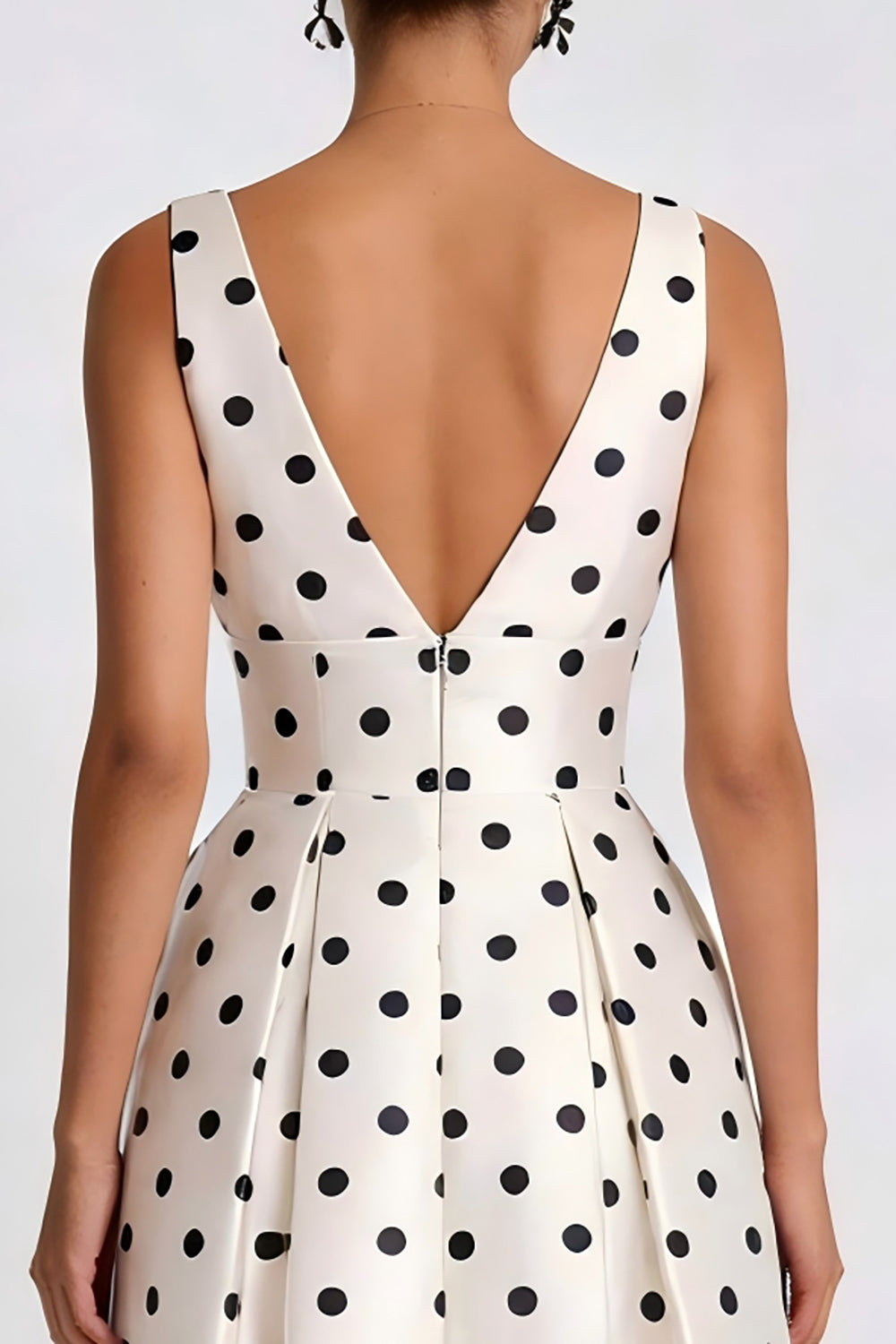White and Black A Line Polka Dots Midi Work Dress