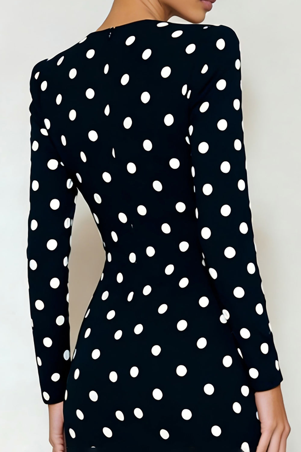 Black and White Pencil Polka Dots Midi Work Dress with Slit