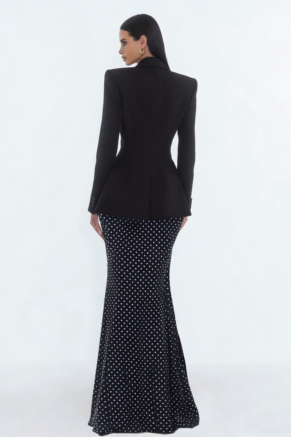 2 Piece Black Polka Dots Mermaid Peak Lapel Long Business Suits