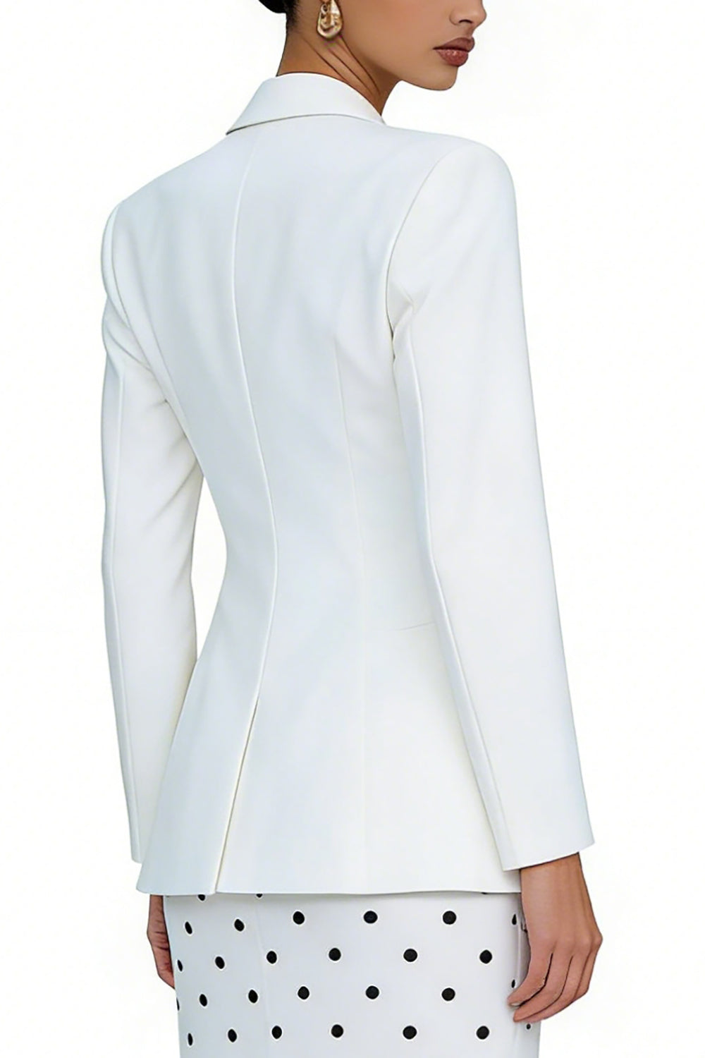 2 Piece Ivory Peak Lapel Polka Dots Long Sheath Business Suits