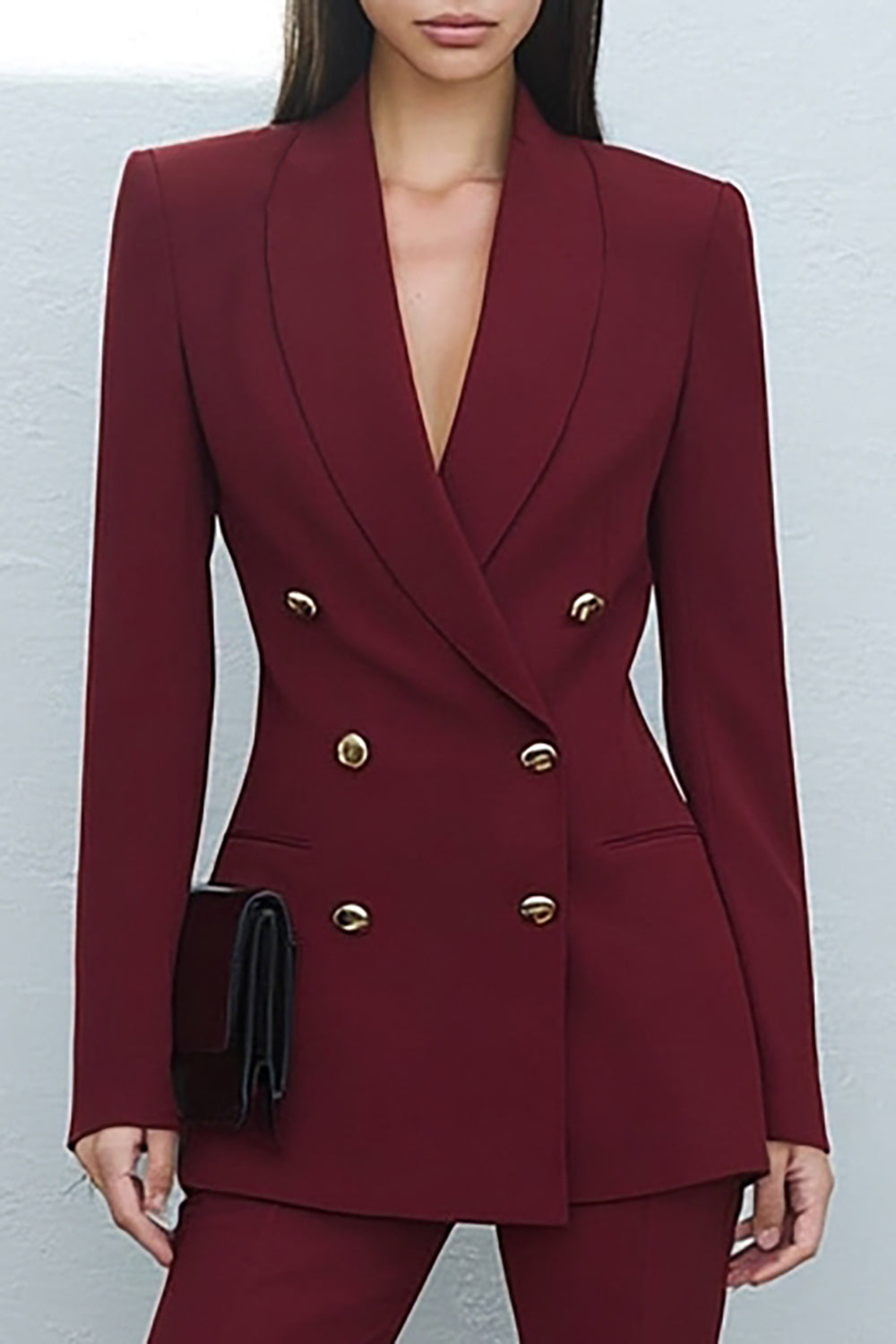 Burgundy 2 Piece Double Breasted Shawl Lapel Prom Suits