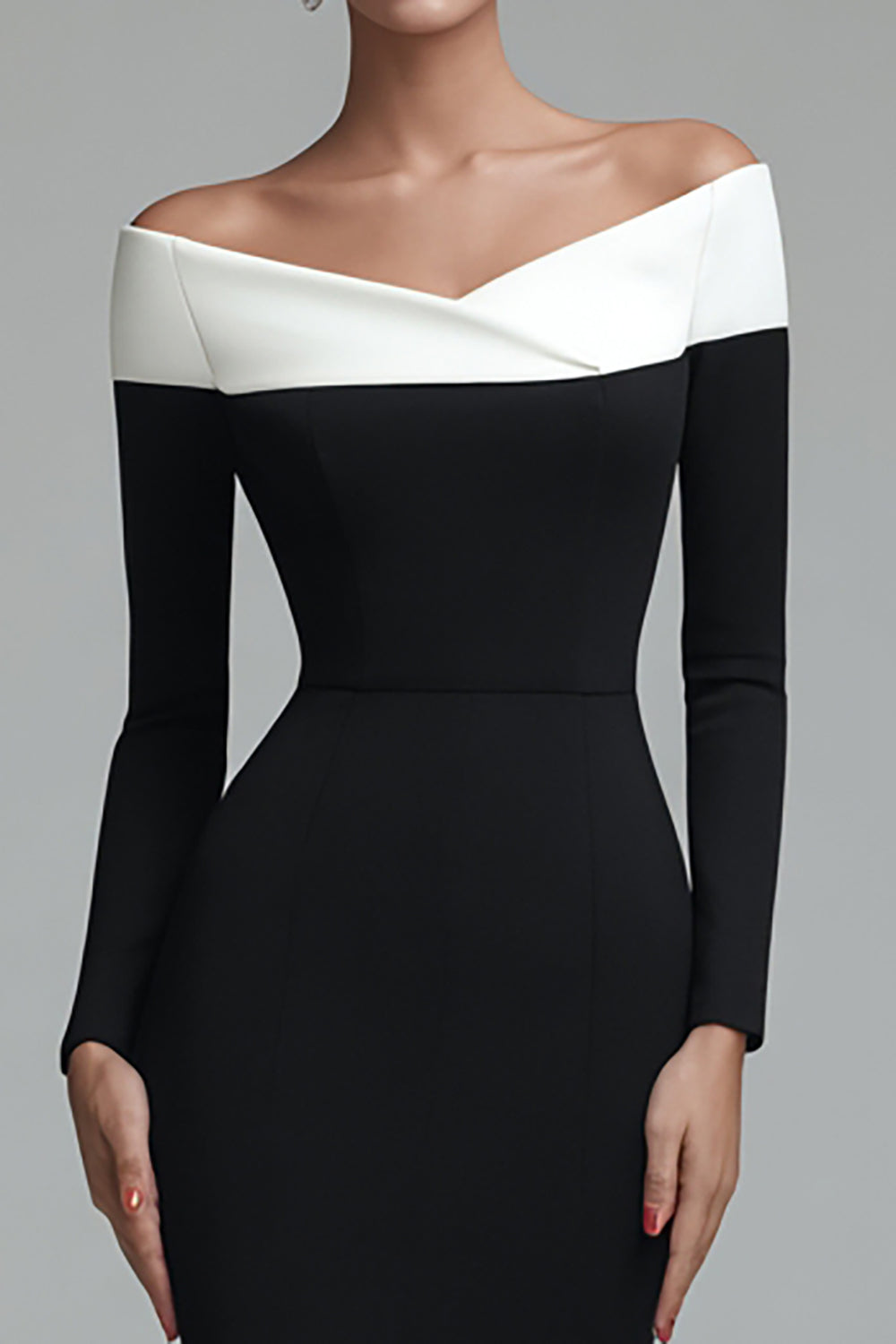 Black Off the Shoulder Midi Pencil Work Dress with Sleeves