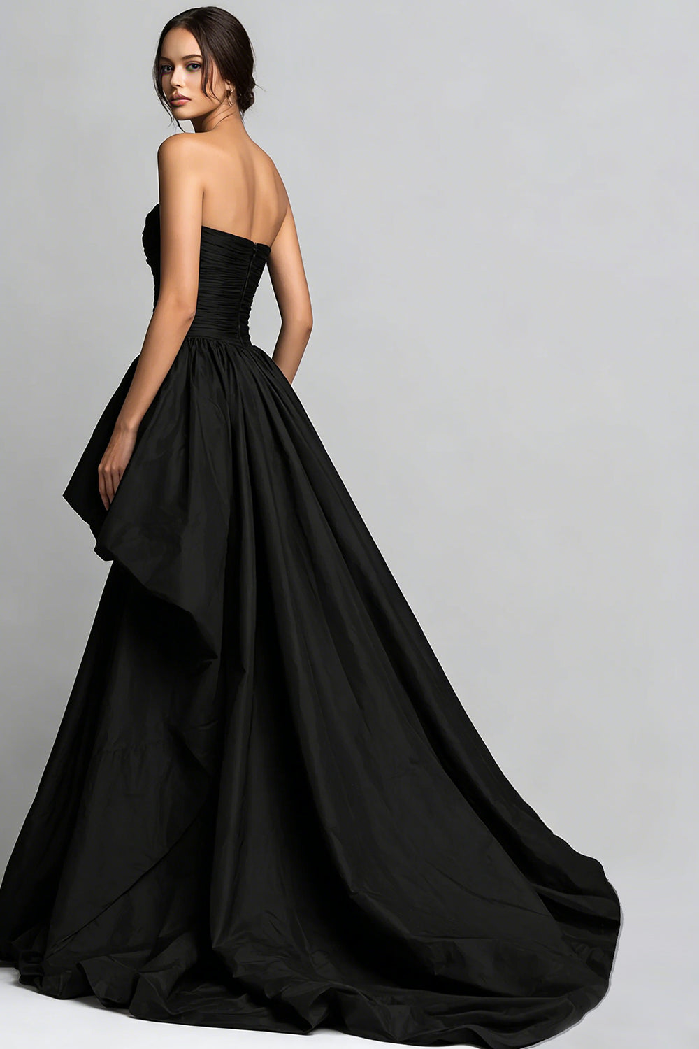 Black Ruched Sweetheart High-Low Prom Dress
