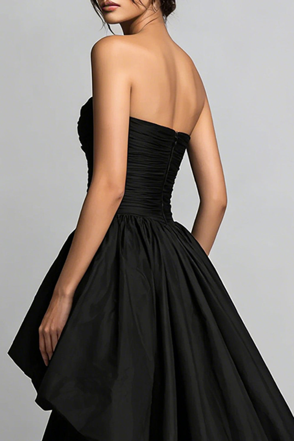 Black Ruched Sweetheart High-Low Prom Dress