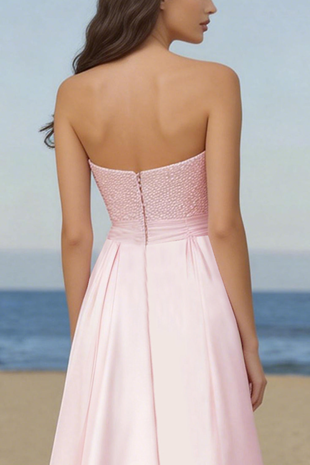Sparkly Light Pink Sequin Strapless Long Prom Dress with Cape