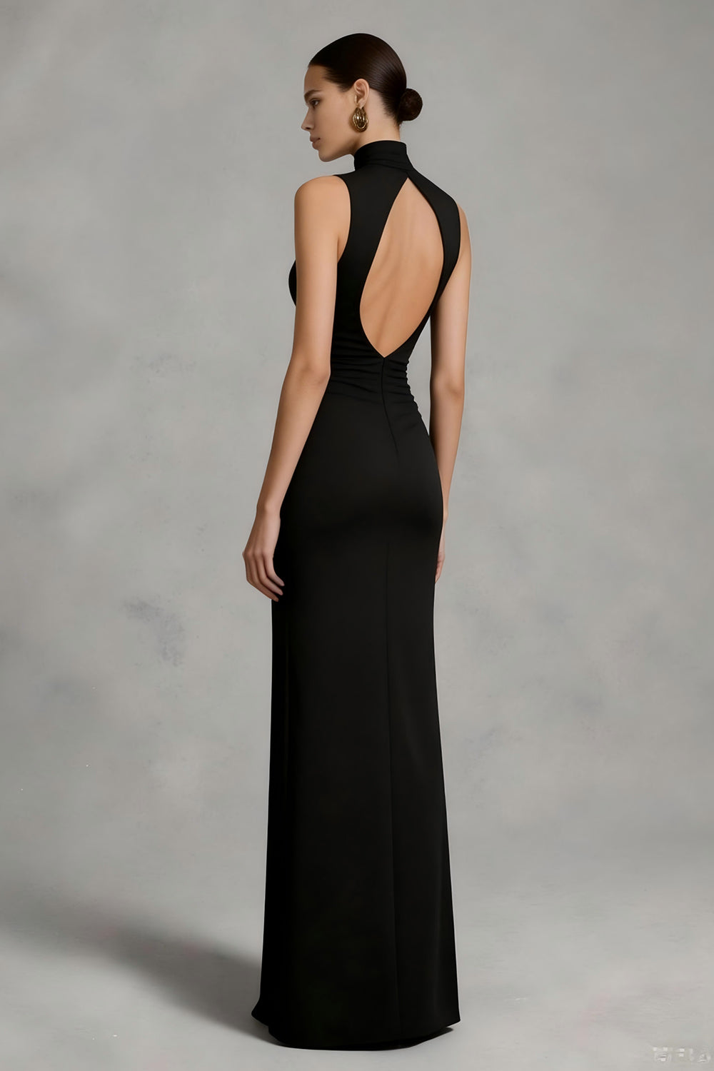 Black Backless High Neck Sheath Long Evening Dress with Slit
