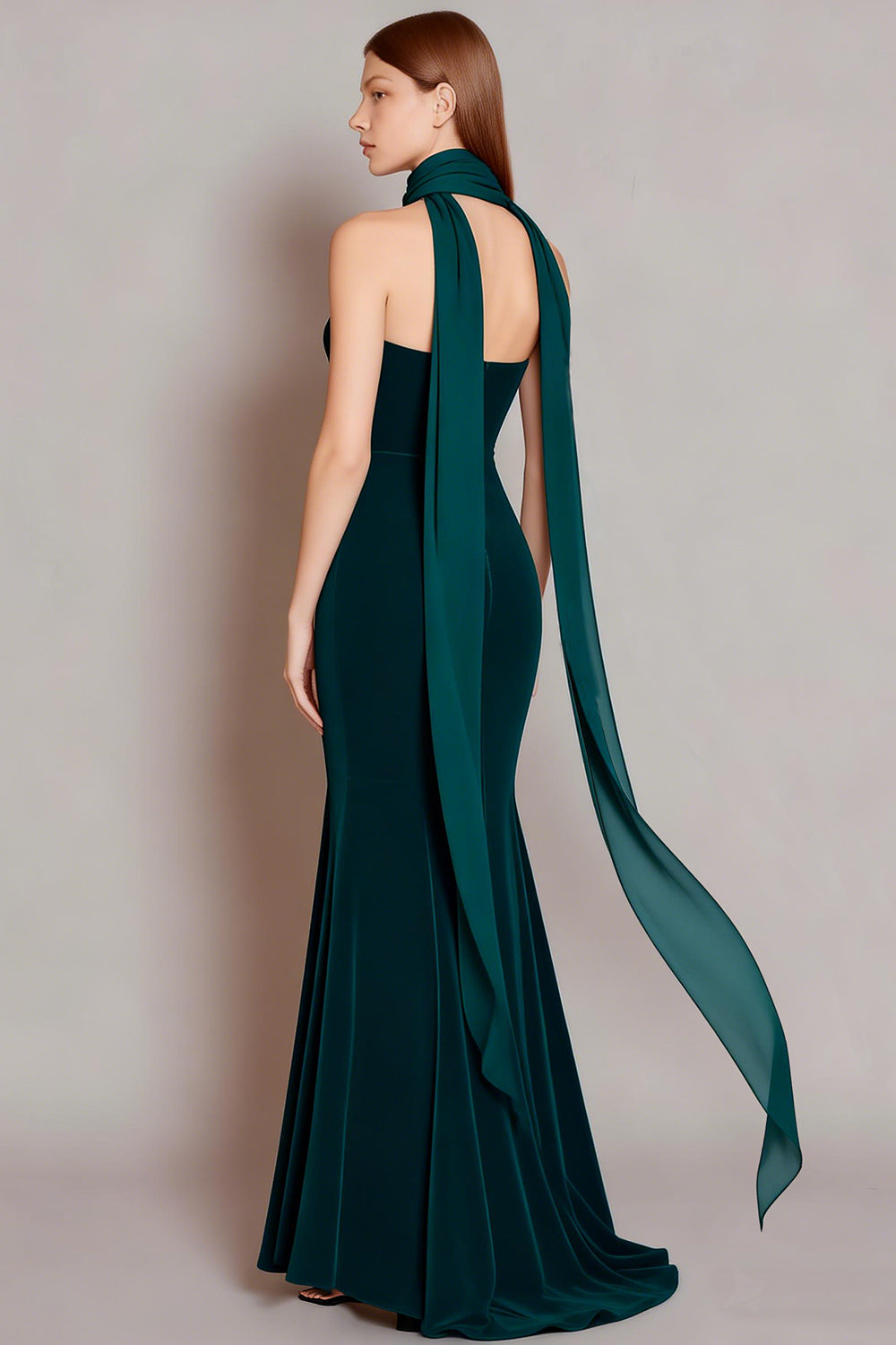 Dark Green Neck Scarf Strapless Mermaid Velvet Long Evening Dress