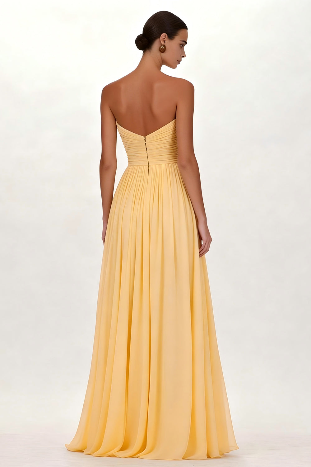 Yellow Chiffon Pleated Sweetheart A Line Long Evening Dress