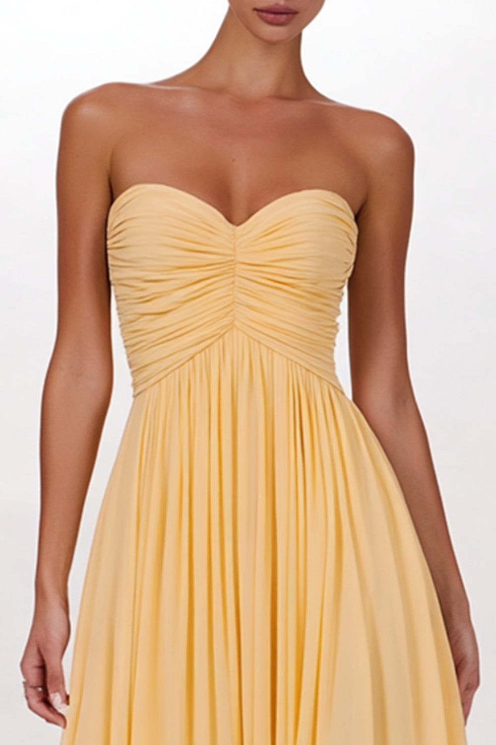 Yellow Chiffon Pleated Sweetheart A Line Long Evening Dress