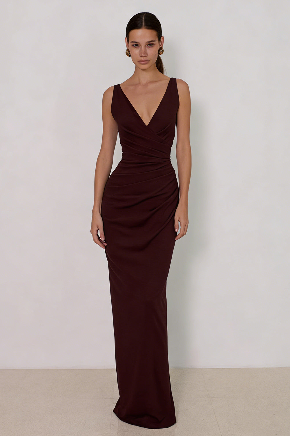 Cabernet V Neck Backless Mermaid Long Evening Dress