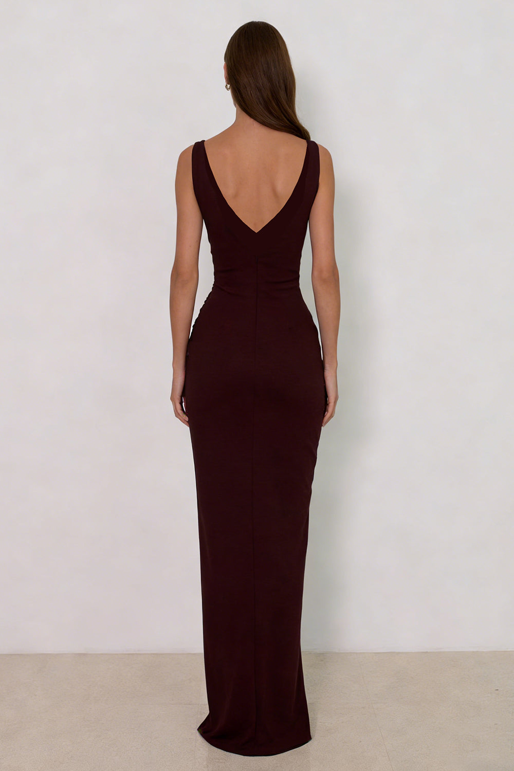 Cabernet V Neck Backless Mermaid Long Evening Dress