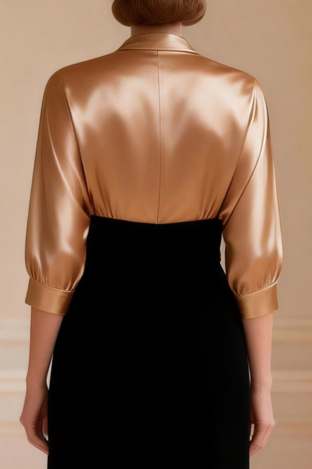Black and Champagne Long V-Neck Wedding Guest Dress