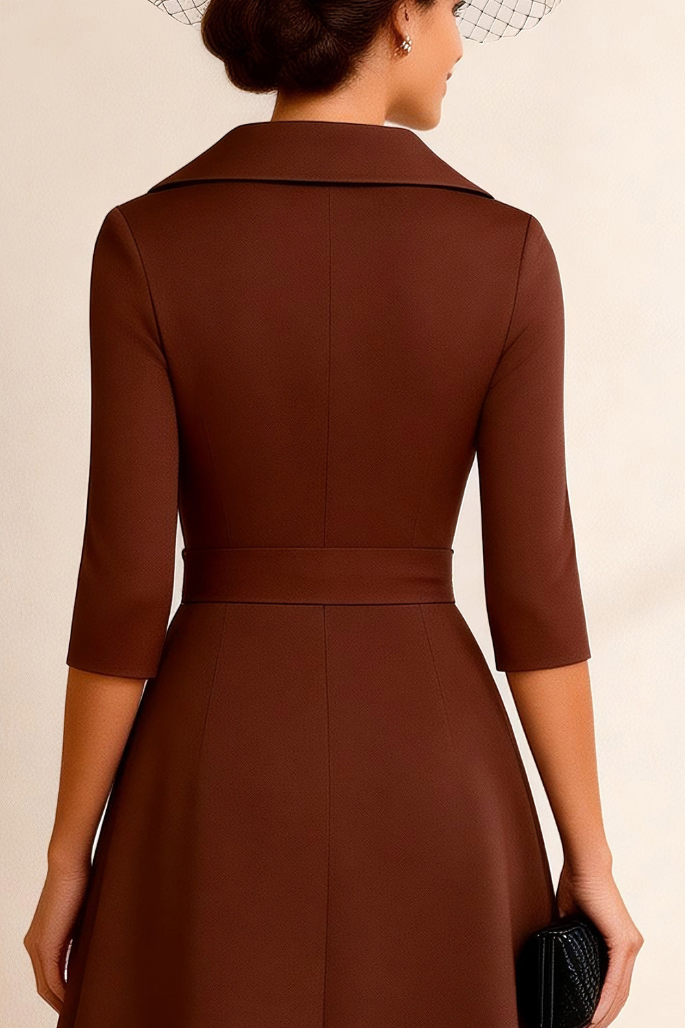 Chocolate A Line Notched Lapel Midi Wedding Guest Dress