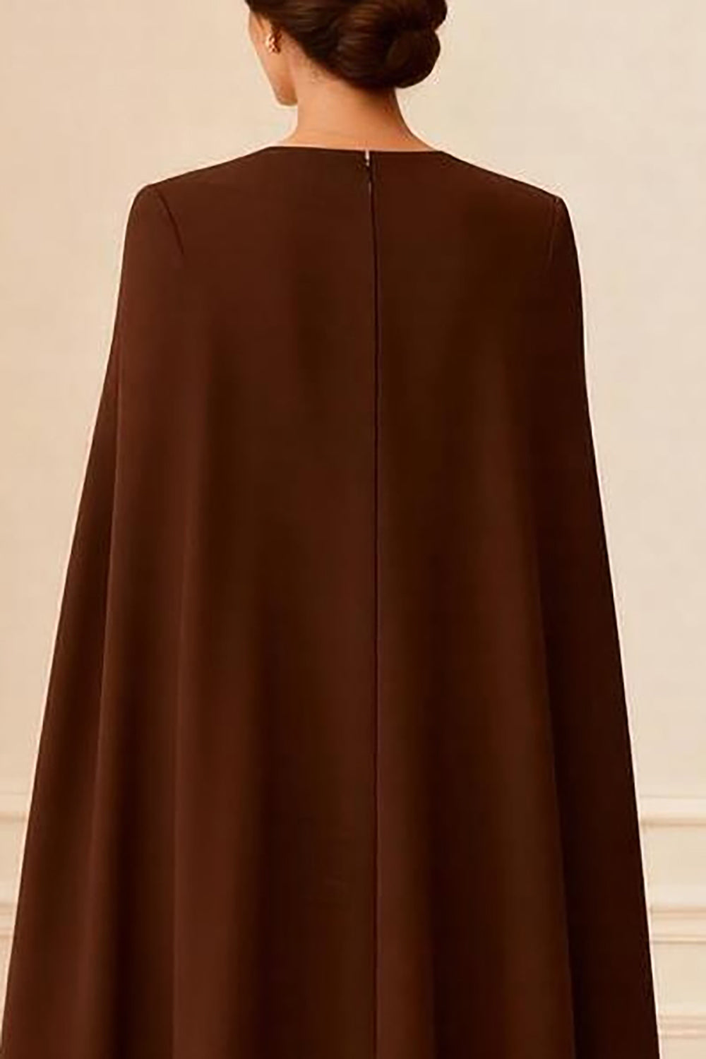 Chocolate Double Breasted V Neck Ankle Length Wedding Guest Dress with Cape