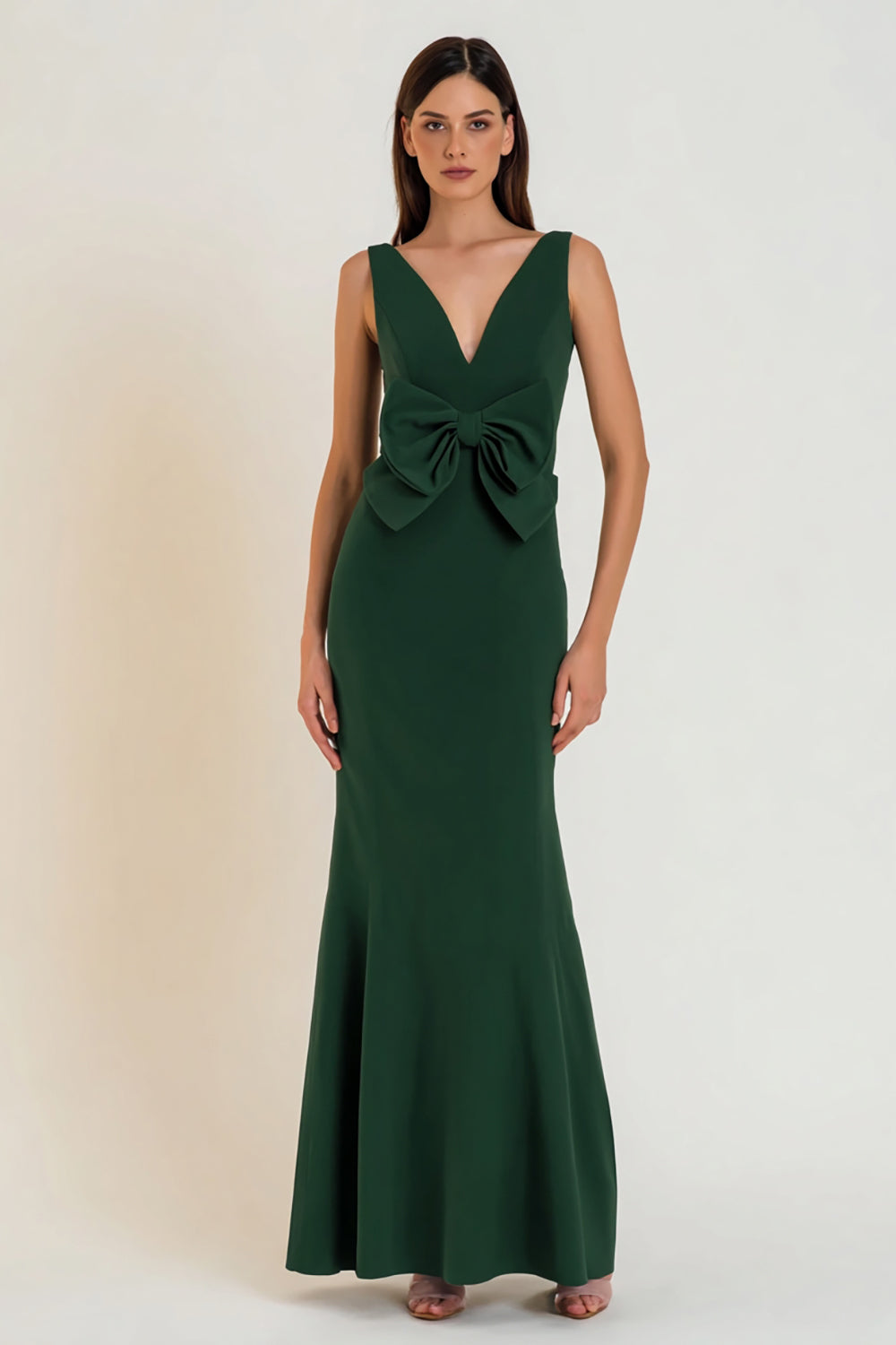 Dark Green Mermaid V-Neck Sleeveless Long Evening Dress with Bow