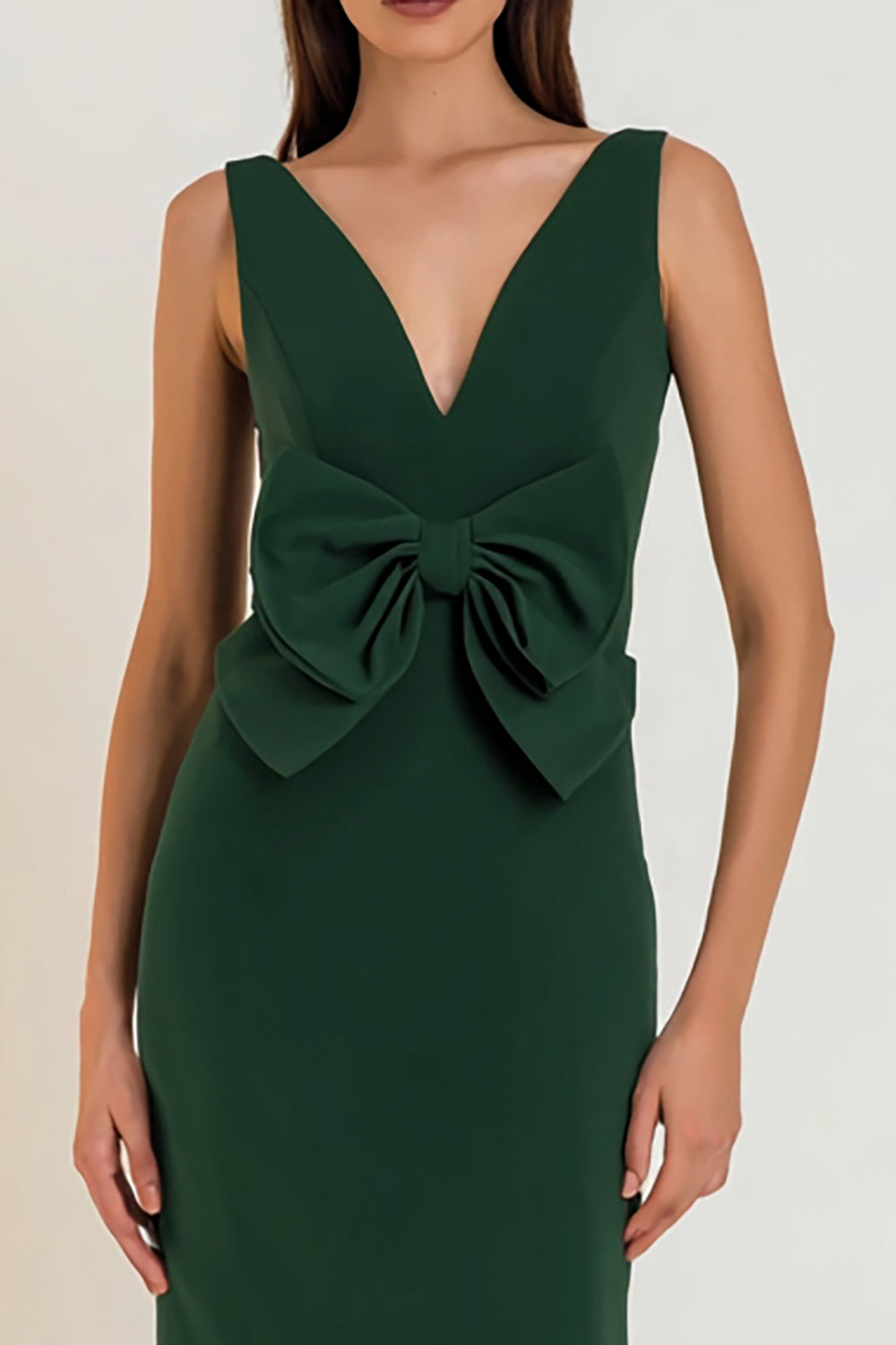 Dark Green Mermaid V-Neck Sleeveless Long Evening Dress with Bow