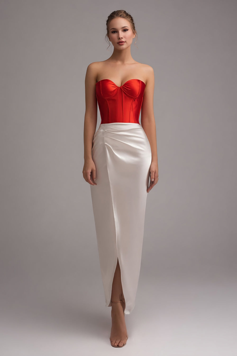 Red and White Mermaid Sweetheart Long Corset Evening Dress with Slit