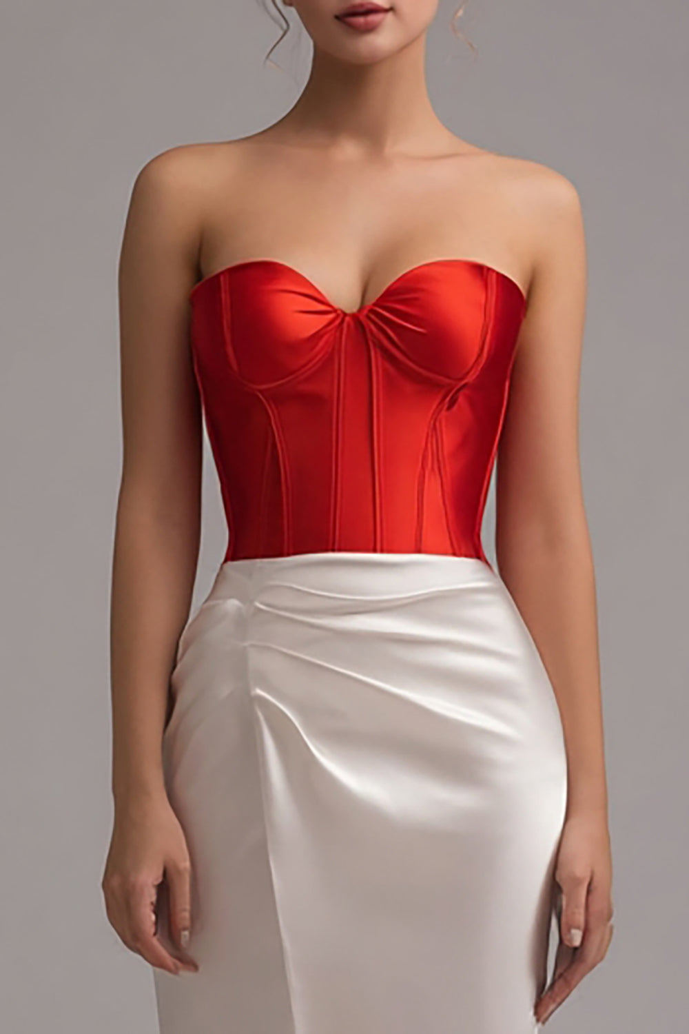 Red and White Mermaid Sweetheart Long Corset Evening Dress with Slit