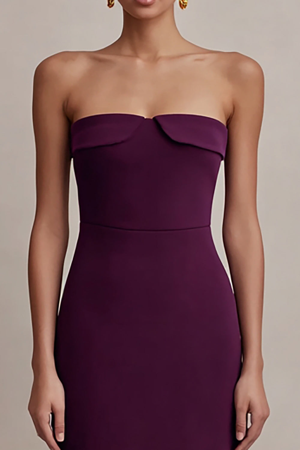 Plum Strapless Satin Sheath Long Evening Dress